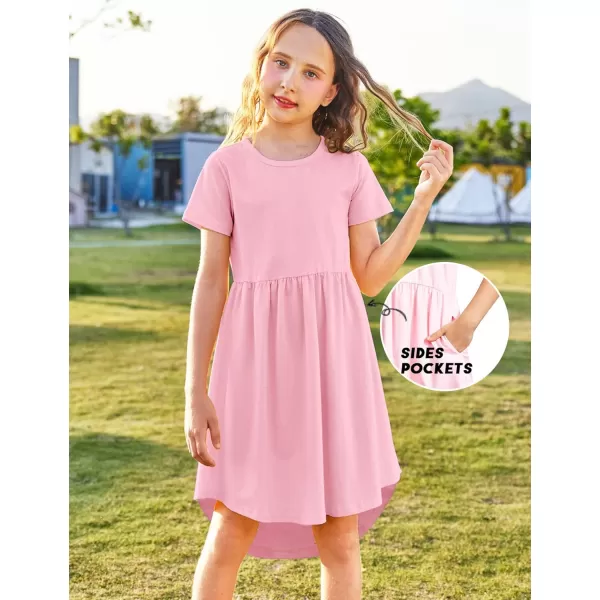 Arshiner Girl Short Sleeve A Line Skater Casual Twirly Casual Dress
