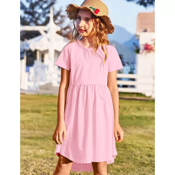 Arshiner Girl Short Sleeve A Line Skater Casual Twirly Casual Dress