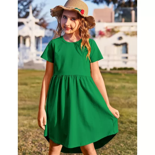 Arshiner Girl Short Sleeve A Line Skater Casual Twirly Casual Dress