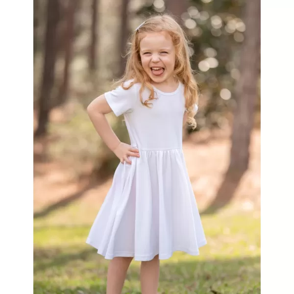 Arshiner Girls Dress Short Sleeve Solid Summer A-line Swing Twirly Skater Casual Dresses for Kids 4-14 Years
