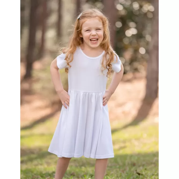 Arshiner Girls Dress Short Sleeve Solid Summer A-line Swing Twirly Skater Casual Dresses for Kids 4-14 Years