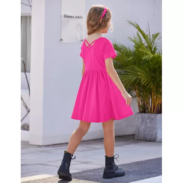 Arshiner Girls Dress Short Sleeve Solid Summer A-line Swing Twirly Skater Casual Dresses for Kids 4-14 Years