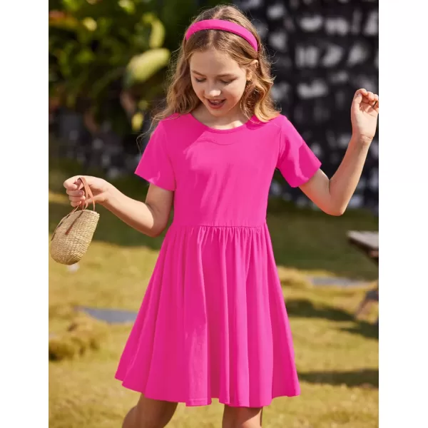 Arshiner Girls Dress Short Sleeve Solid Summer A-line Swing Twirly Skater Casual Dresses for Kids 4-14 Years