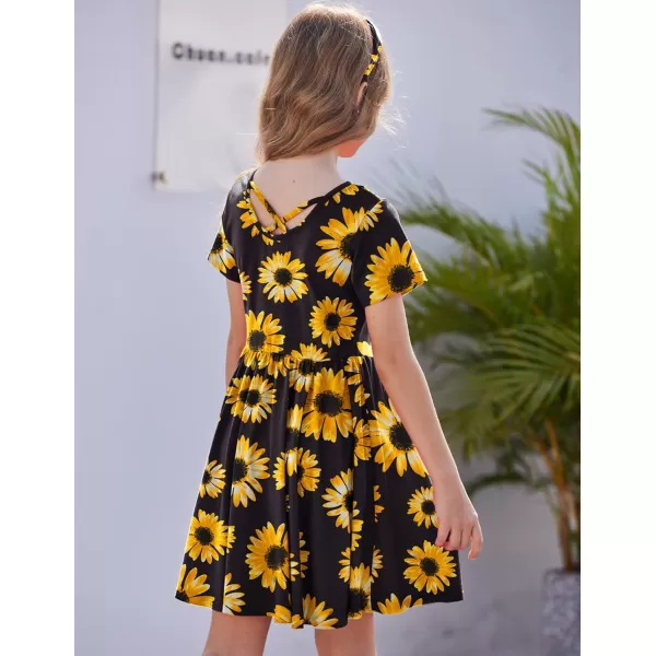Arshiner Girls Dress Short Sleeve Solid Summer A-line Swing Twirly Skater Casual Dresses for Kids 4-14 Years