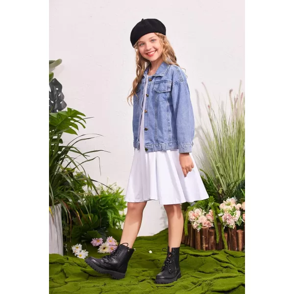 Arshiner Girls Dress Short Sleeve Solid Summer A-line Swing Twirly Skater Casual Dresses for Kids 4-14 Years