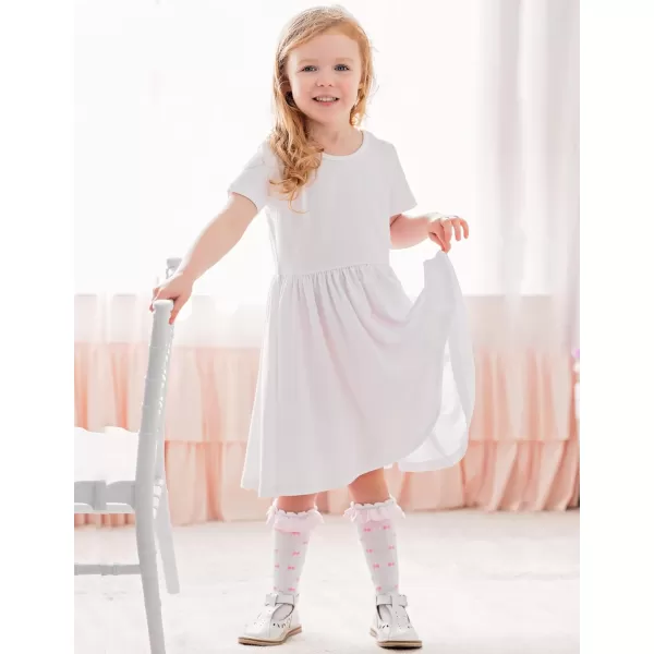 Arshiner Girls Dress Short Sleeve Solid Summer A-line Swing Twirly Skater Casual Dresses for Kids 4-14 Years