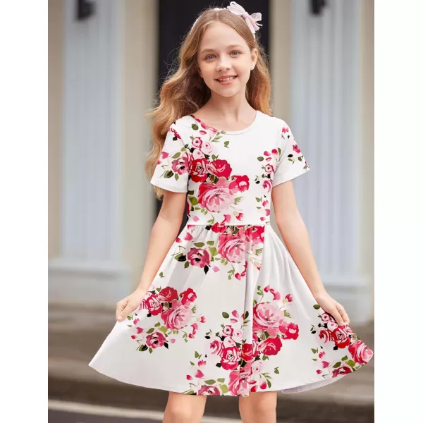 Arshiner Girls Dress Short Sleeve Solid Summer A-line Swing Twirly Skater Casual Dresses for Kids 4-14 Years