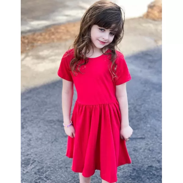 Arshiner Girls Dress Short Sleeve Solid Summer A-line Swing Twirly Skater Casual Dresses for Kids 4-14 Years