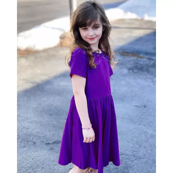 Arshiner Girls Dress Short Sleeve Solid Summer A-line Swing Twirly Skater Casual Dresses for Kids 4-14 Years