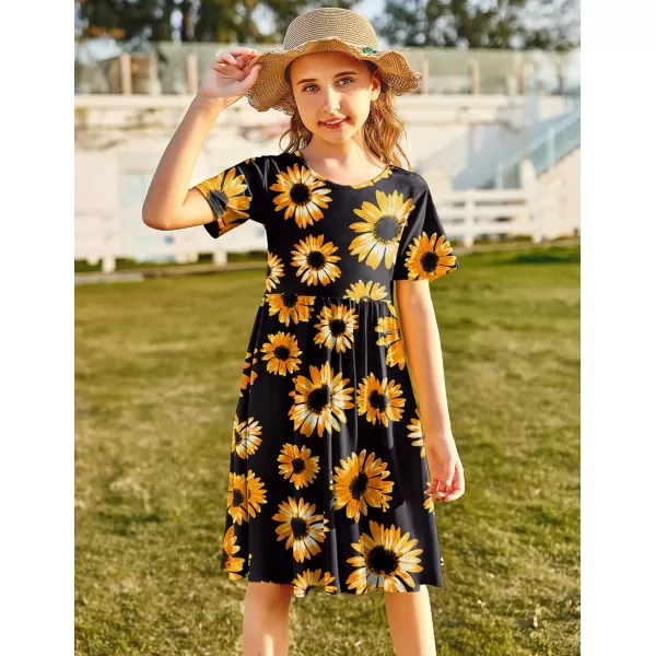 Arshiner Girls Dress Short Sleeve Solid Summer A-line Swing Twirly Skater Casual Dresses for Kids 4-14 Years