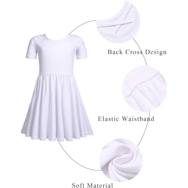 Arshiner Girls Dress Short Sleeve Solid Summer A-line Swing Twirly Skater Casual Dresses for Kids 4-14 Years