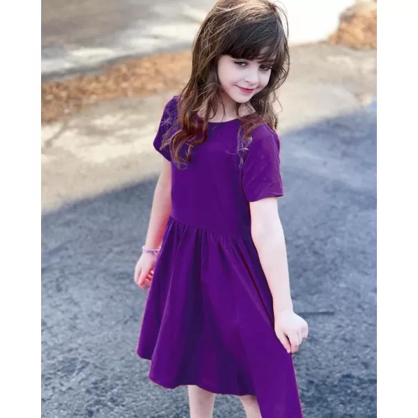 Arshiner Girls Dress Short Sleeve Solid Summer A-line Swing Twirly Skater Casual Dresses for Kids 4-14 Years