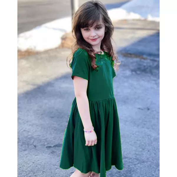 Arshiner Girls Dress Short Sleeve Solid Summer A-line Swing Twirly Skater Casual Dresses for Kids 4-14 Years