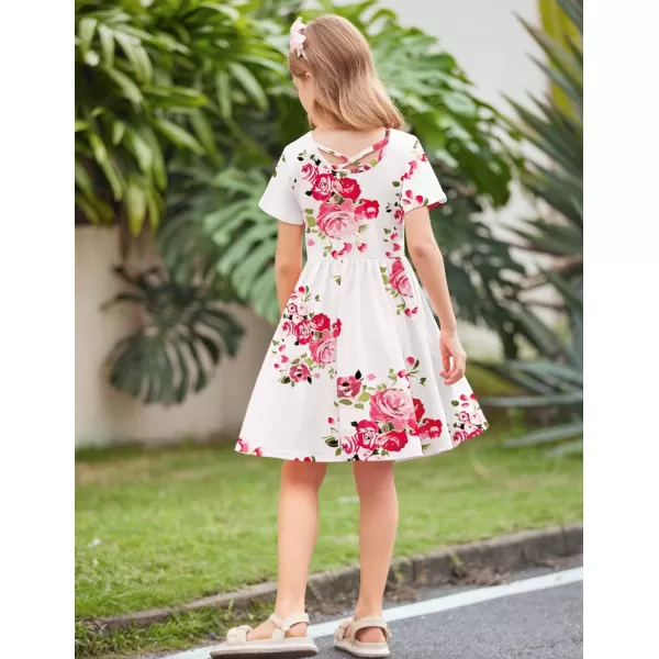 Arshiner Girls Dress Short Sleeve Solid Summer A-line Swing Twirly Skater Casual Dresses for Kids 4-14 Years