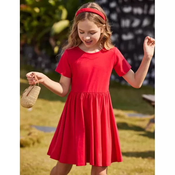Arshiner Girls Dress Short Sleeve Solid Summer A-line Swing Twirly Skater Casual Dresses for Kids 4-14 Years