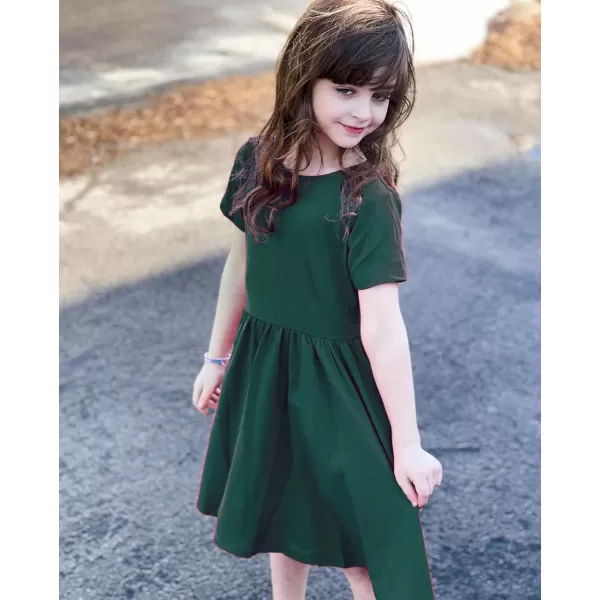 Arshiner Girls Dress Short Sleeve Solid Summer A-line Swing Twirly Skater Casual Dresses for Kids 4-14 Years