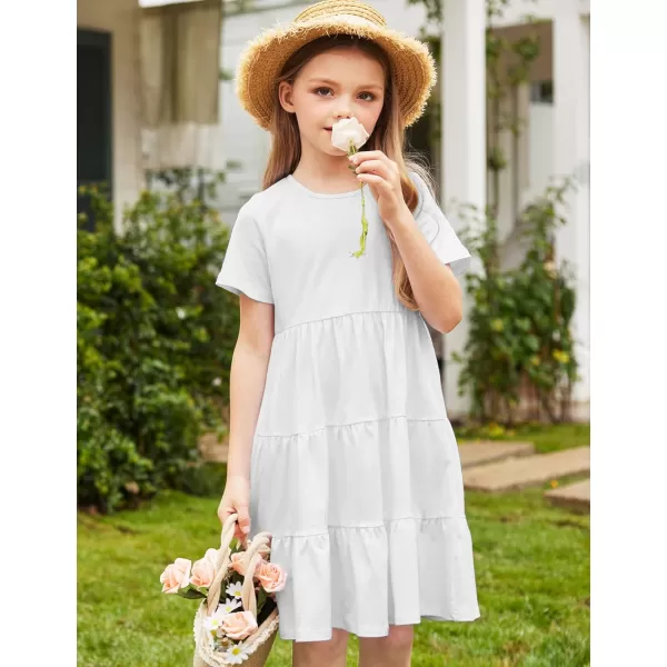Arshiner Girls Dress Summer Short Sleeve Tiered Ruffle Casual Swing Midi A-Line Dress with Pockets