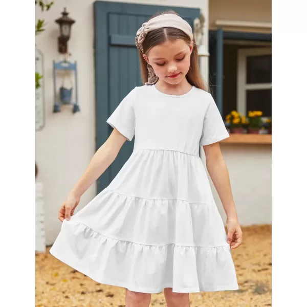 Arshiner Girls Dress Summer Short Sleeve Tiered Ruffle Casual Swing Midi A-Line Dress with Pockets