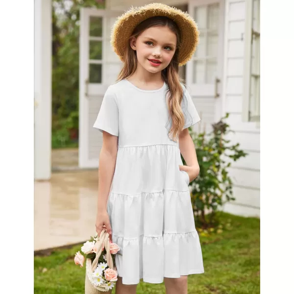 Arshiner Girls Dress Summer Short Sleeve Tiered Ruffle Casual Swing Midi A-Line Dress with Pockets