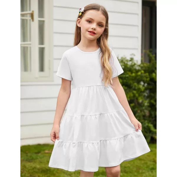 Arshiner Girls Dress Summer Short Sleeve Tiered Ruffle Casual Swing Midi A-Line Dress with Pockets