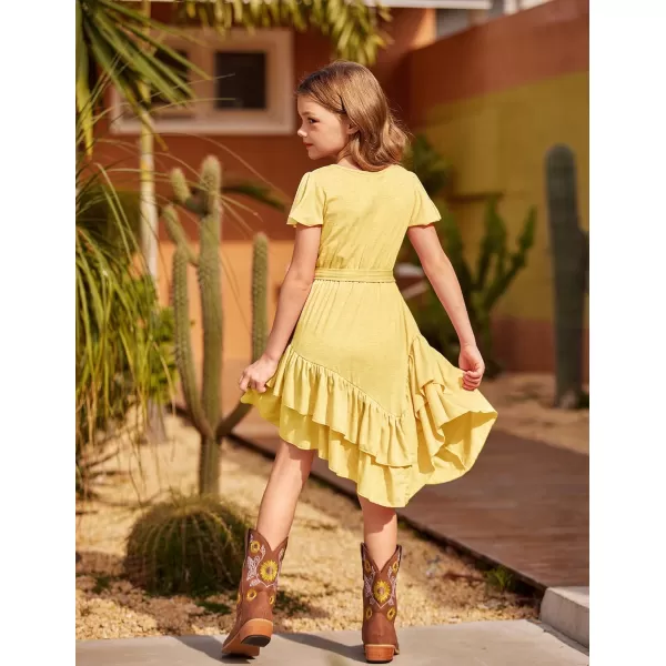 Arshiner Girls Dresses Loose Plain Casual Ruffle Swing Midi Dress with Belt for 5-14 Years