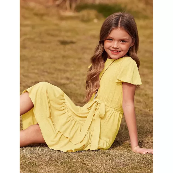 Arshiner Girls Dresses Loose Plain Casual Ruffle Swing Midi Dress with Belt for 5-14 Years