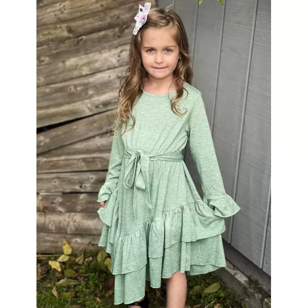 Arshiner Girls Dresses Loose Plain Casual Ruffle Swing Midi Dress with Belt for 5-14 Years