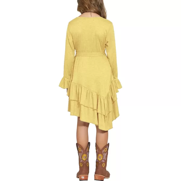 Arshiner Girls Dresses Loose Plain Casual Ruffle Swing Midi Dress with Belt for 5-14 Years