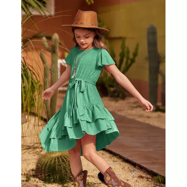Arshiner Girls Dresses Loose Plain Casual Ruffle Swing Midi Dress with Belt for 5-14 Years