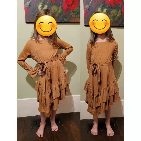 Arshiner Girls Dresses Loose Plain Casual Ruffle Swing Midi Dress with Belt for 5-14 Years
