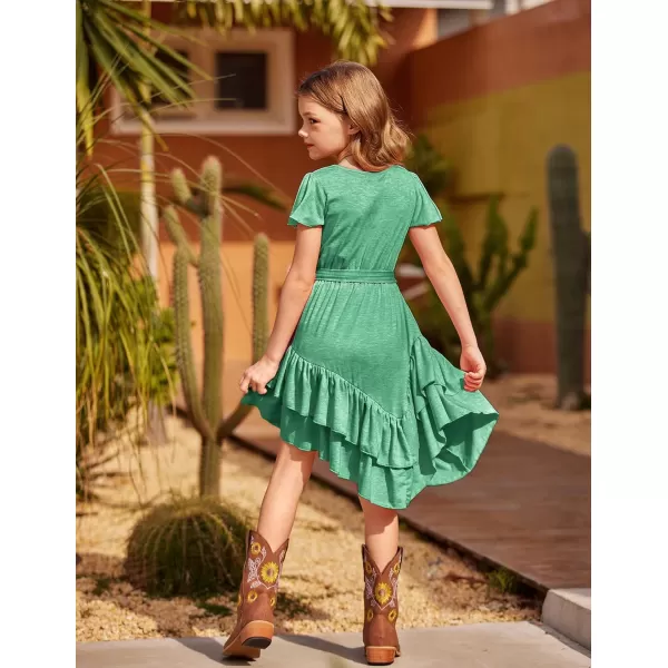Arshiner Girls Dresses Loose Plain Casual Ruffle Swing Midi Dress with Belt for 5-14 Years