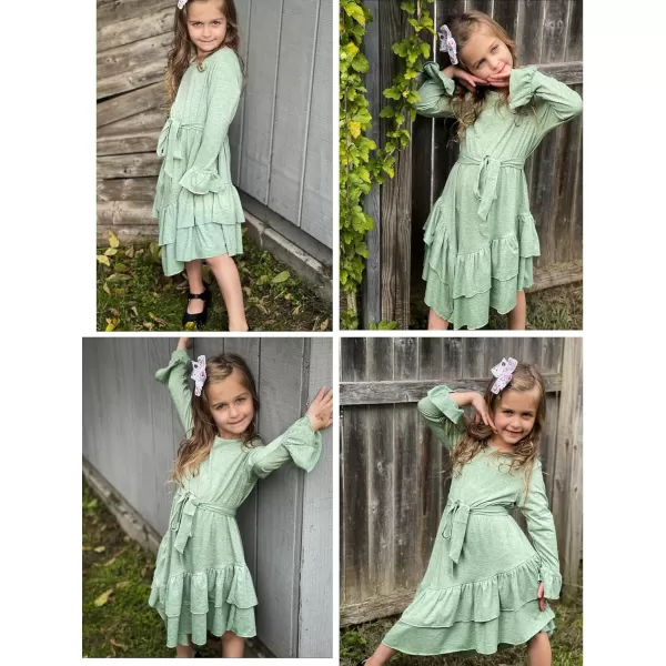 Arshiner Girls Dresses Loose Plain Casual Ruffle Swing Midi Dress with Belt for 5-14 Years