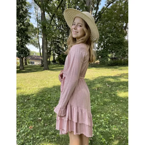 Arshiner Girls Dresses Loose Plain Casual Ruffle Swing Midi Dress with Belt for 5-14 Years