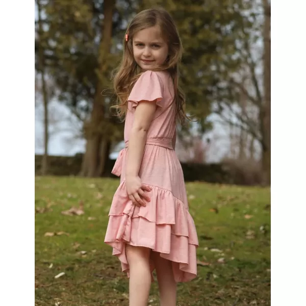 Arshiner Girls Dresses Loose Plain Casual Ruffle Swing Midi Dress with Belt for 5-14 Years