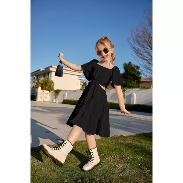Arshiner Girls Dresses Square Neck Cut Out Shirred Party Cute Tween Dress