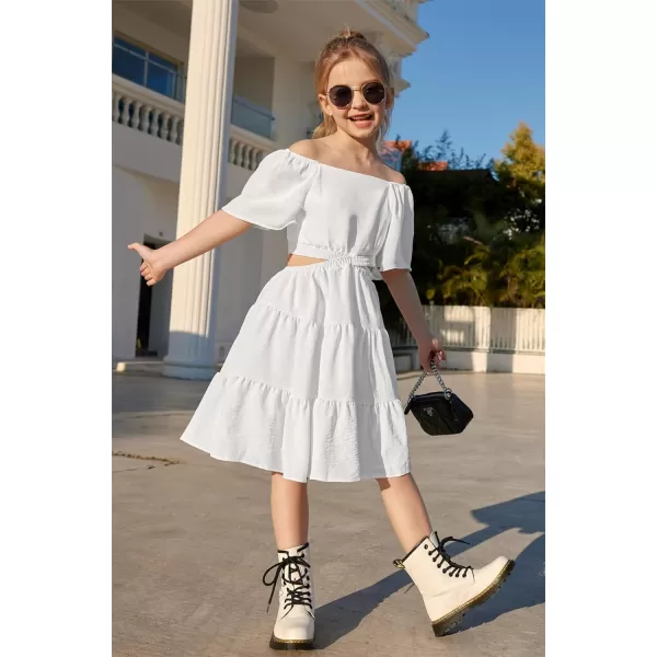 Arshiner Girls Dresses Square Neck Cut Out Shirred Party Cute Tween Dress