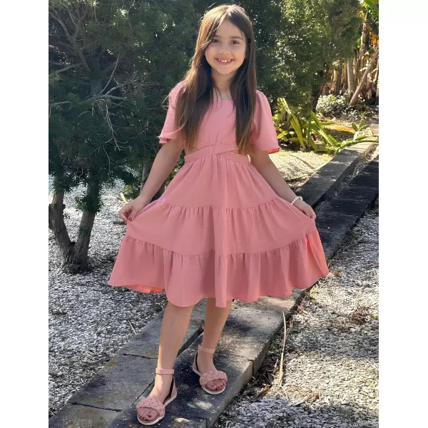 Arshiner Girls Dresses Square Neck Cut Out Shirred Party Cute Tween Dress