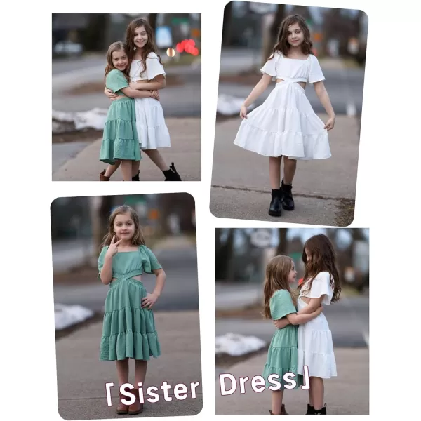 Arshiner Girls Dresses Square Neck Cut Out Shirred Party Cute Tween Dress