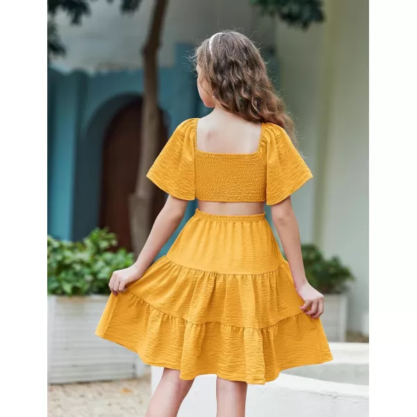 Arshiner Girls Dresses Square Neck Cut Out Shirred Party Cute Tween Dress