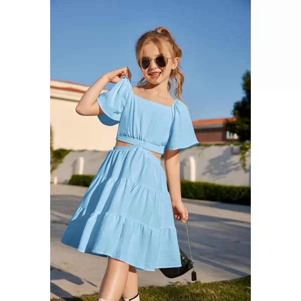 Arshiner Girls Dresses Square Neck Cut Out Shirred Party Cute Tween Dress
