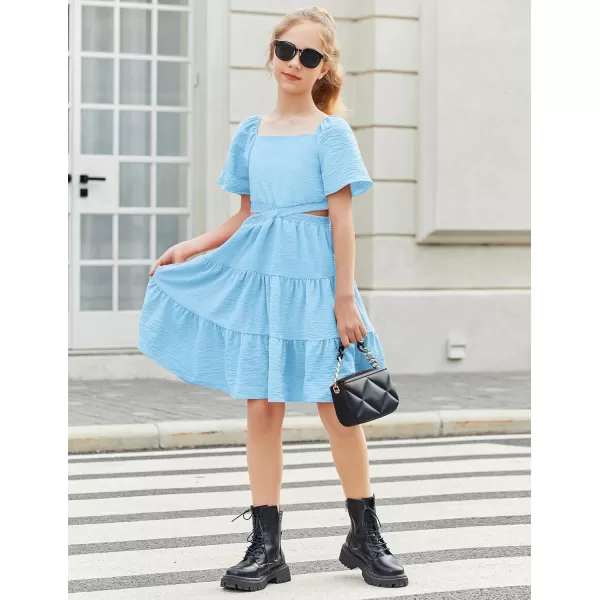 Arshiner Girls Dresses Square Neck Cut Out Shirred Party Cute Tween Dress
