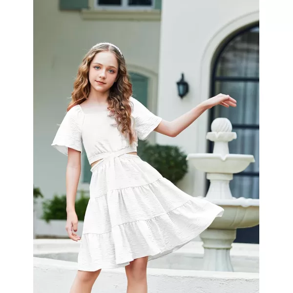 Arshiner Girls Dresses Square Neck Cut Out Shirred Party Cute Tween Dress
