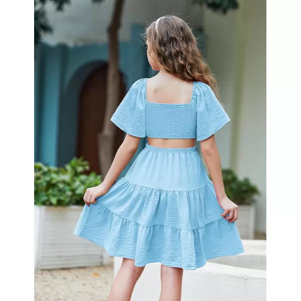 Arshiner Girls Dresses Square Neck Cut Out Shirred Party Cute Tween Dress