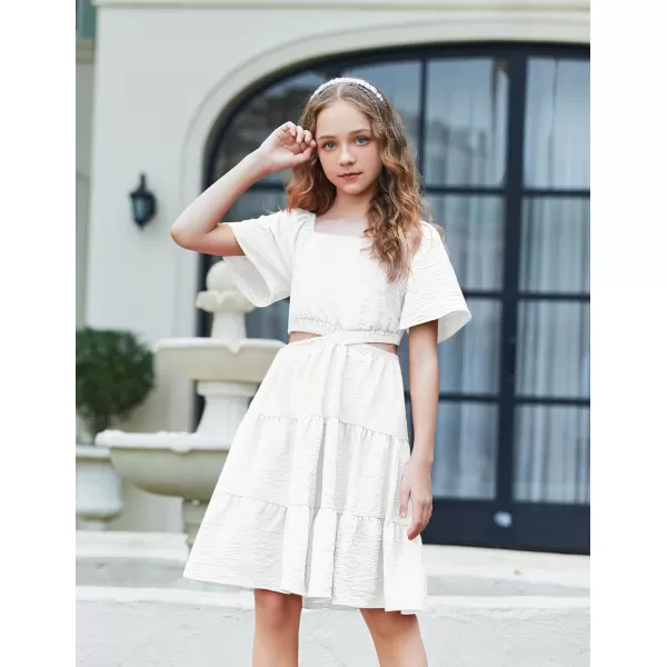 Arshiner Girls Dresses Square Neck Cut Out Shirred Party Cute Tween Dress