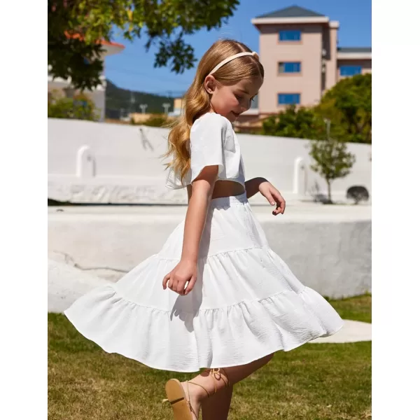 Arshiner Girls Dresses Square Neck Cut Out Shirred Party Cute Tween Dress