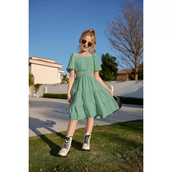 Arshiner Girls Dresses Square Neck Cut Out Shirred Party Cute Tween Dress