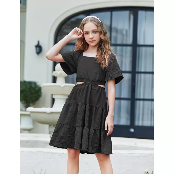 Arshiner Girls Dresses Square Neck Cut Out Shirred Party Cute Tween Dress