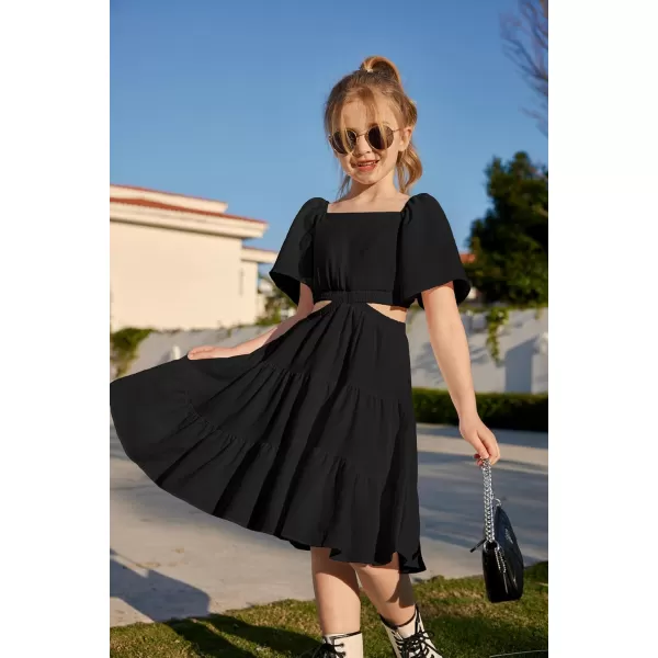 Arshiner Girls Dresses Square Neck Cut Out Shirred Party Cute Tween Dress