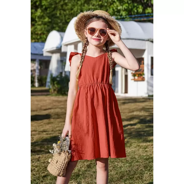 Arshiner Girls Linen Ruffle Backless Dress Flutter Sleeve A-Line Shirred Sundress for 4-12 Years Kids