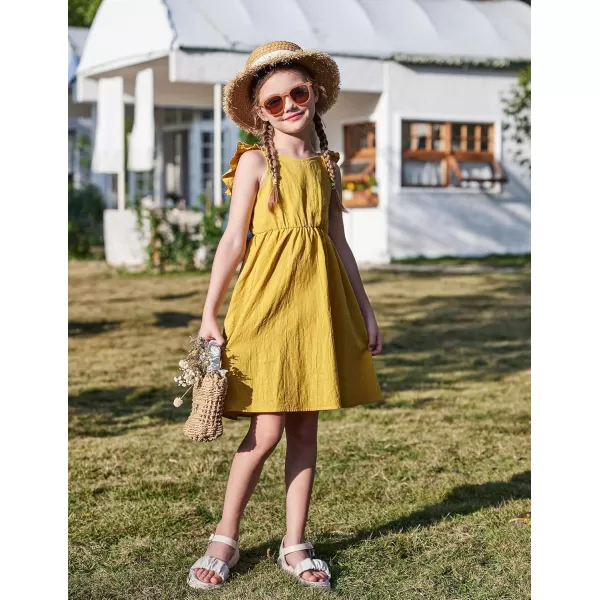 Arshiner Girls Linen Ruffle Backless Dress Flutter Sleeve A-Line Shirred Sundress for 4-12 Years Kids